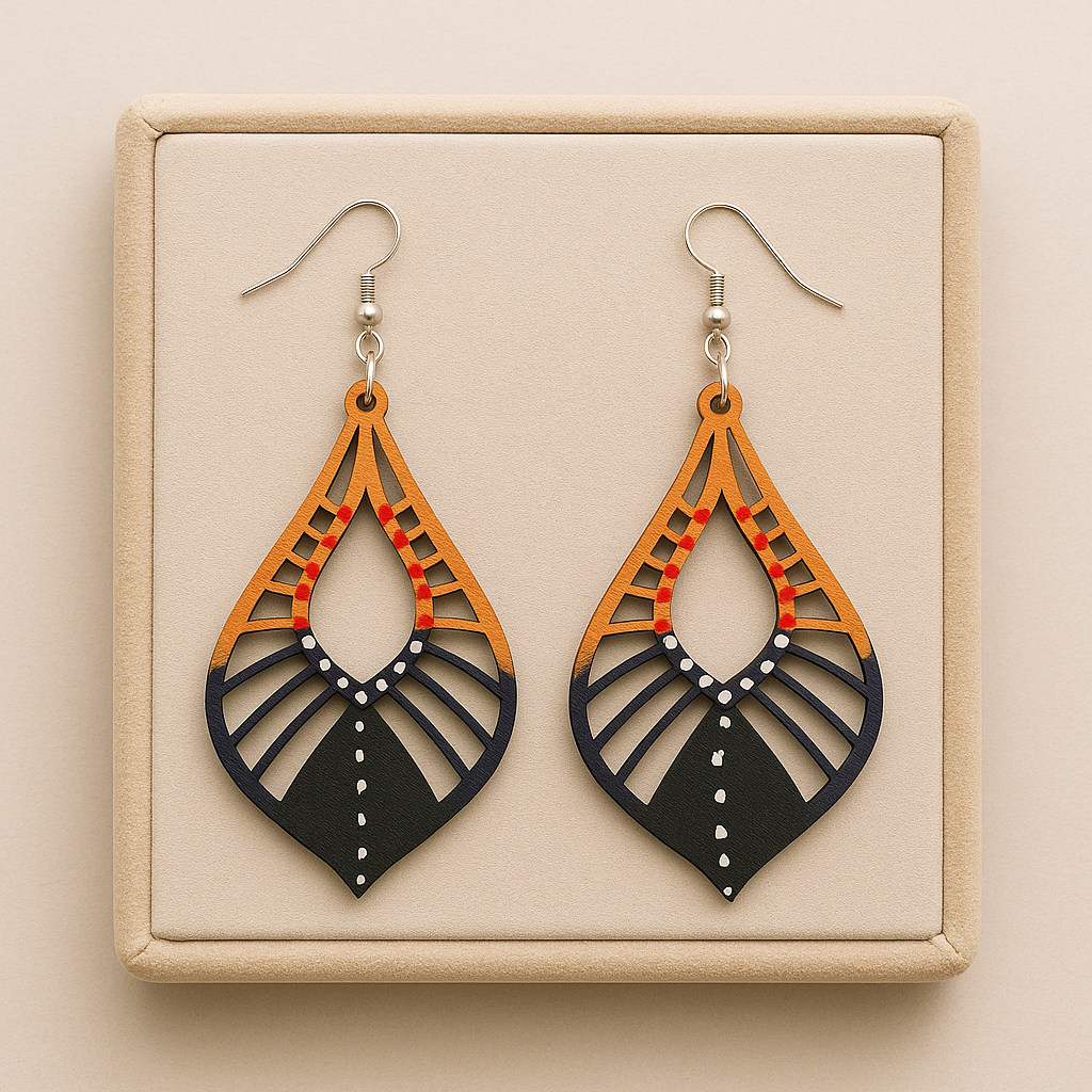 Nida Hand-Painted Wood Dangle Earrings – Multi-Color