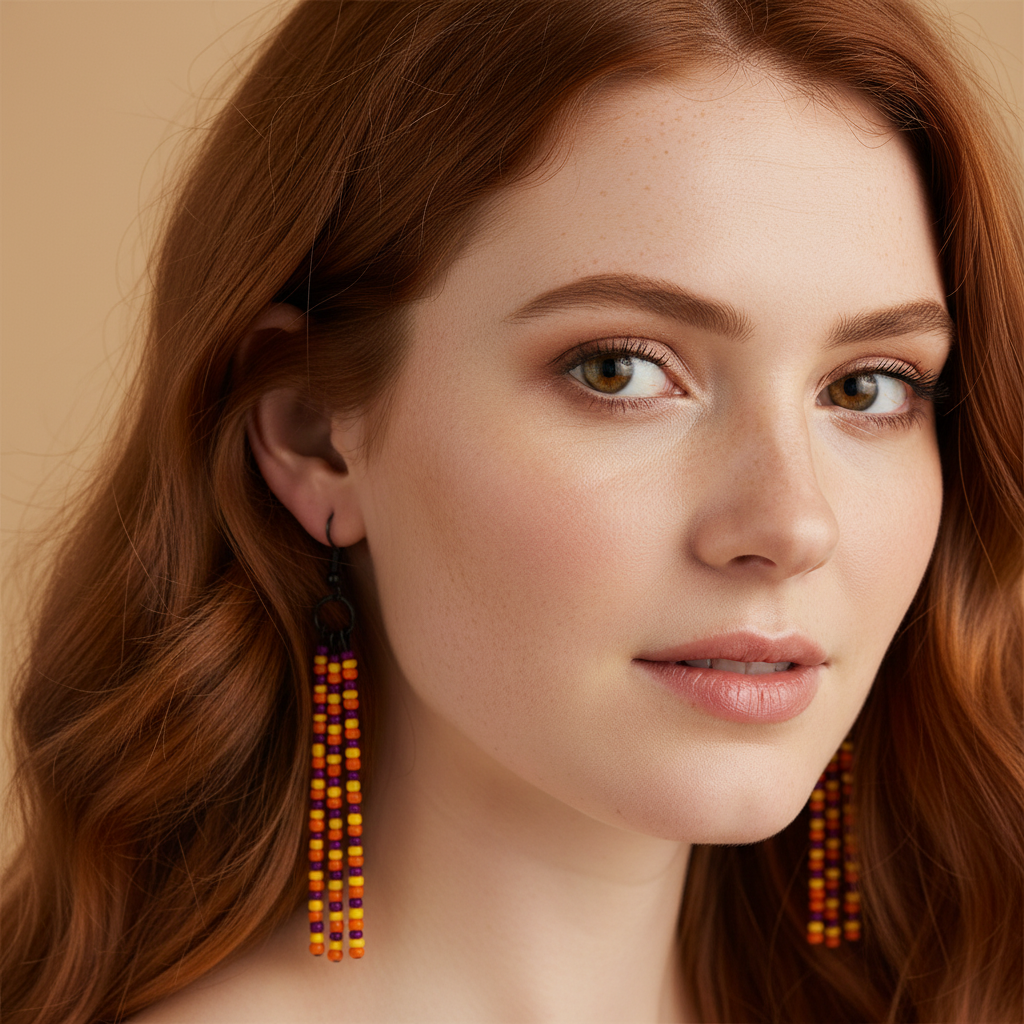 Jael Beaded Pin Earrings – Purple, Yellow & Orange