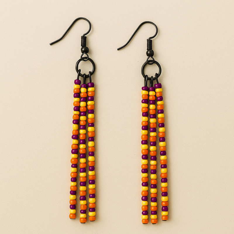 Jael Beaded Pin Earrings – Purple, Yellow & Orange