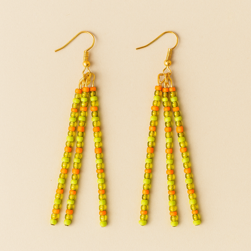 Jael Beaded Pin Earrings – Green & Orange