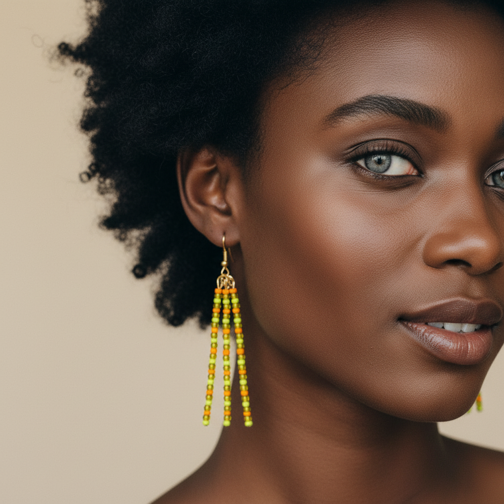 Jael Beaded Pin Earrings – Green & Orange