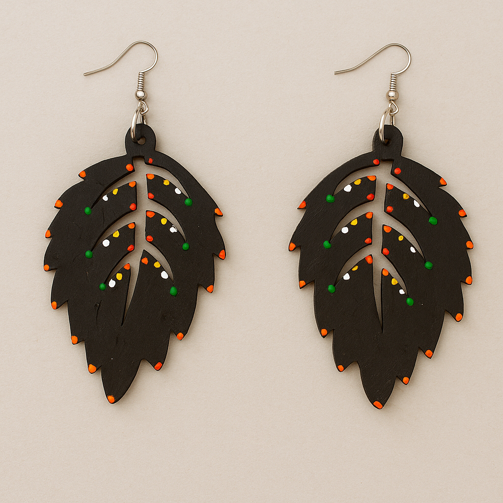 Zuri Hand-Painted Wood Earrings – Black Green Multi-Color