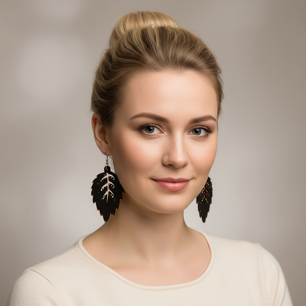 Zuri Hand-Painted Wood Earrings – Black Green Multi-Color