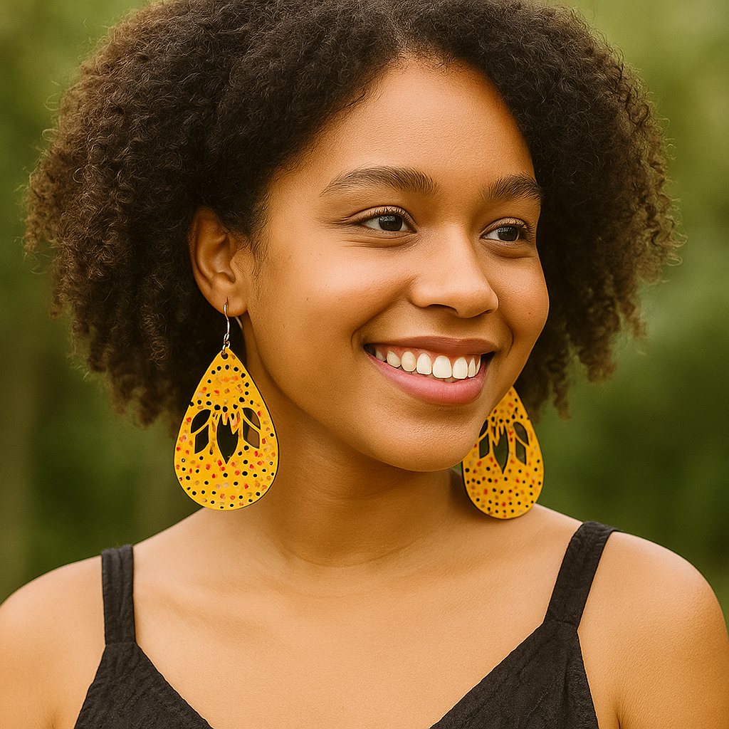 Nida Hand-Painted Wood Dangle Earrings – Vibrant Multi-Color