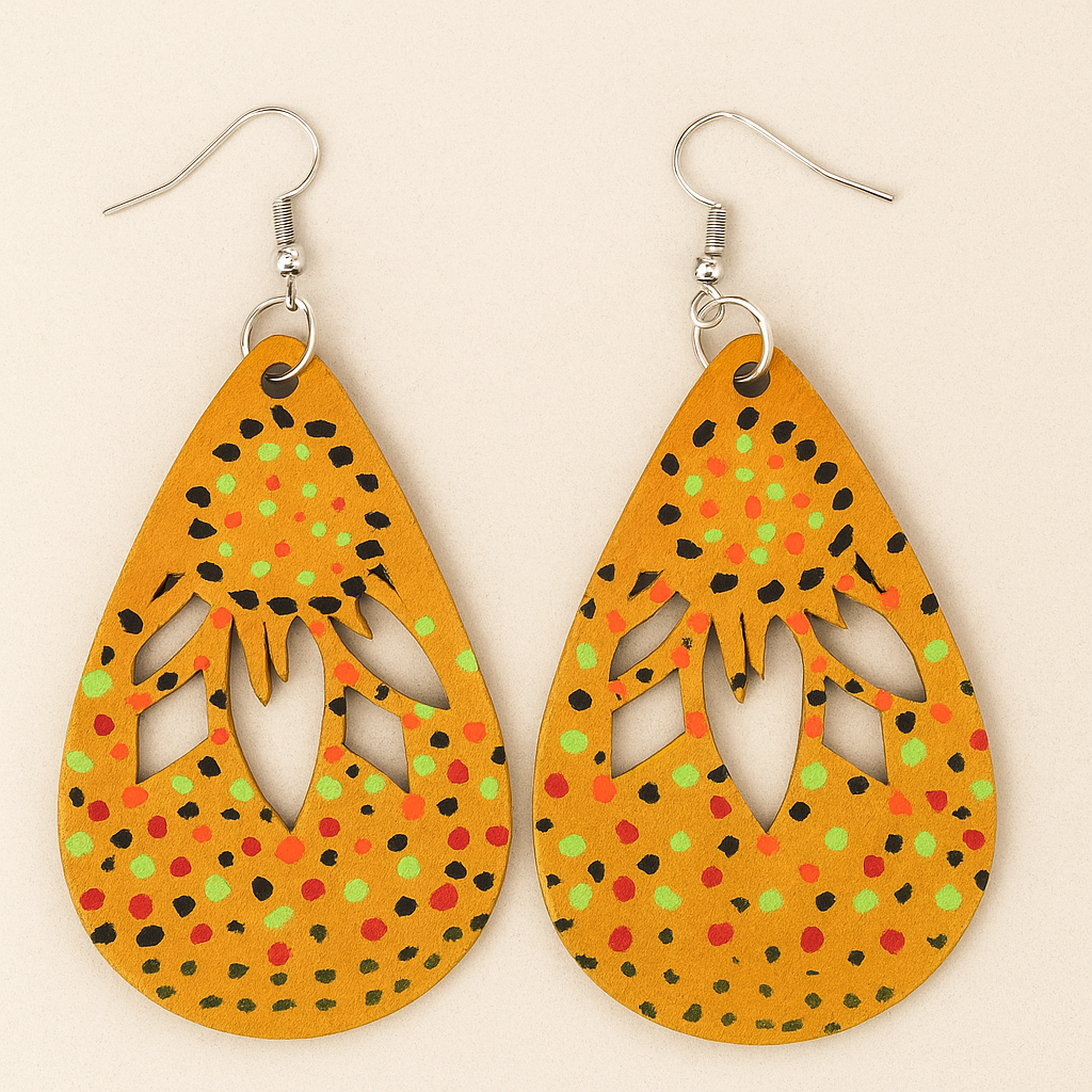Nida Hand-Painted Wood Dangle Earrings – Vibrant Multi-Color