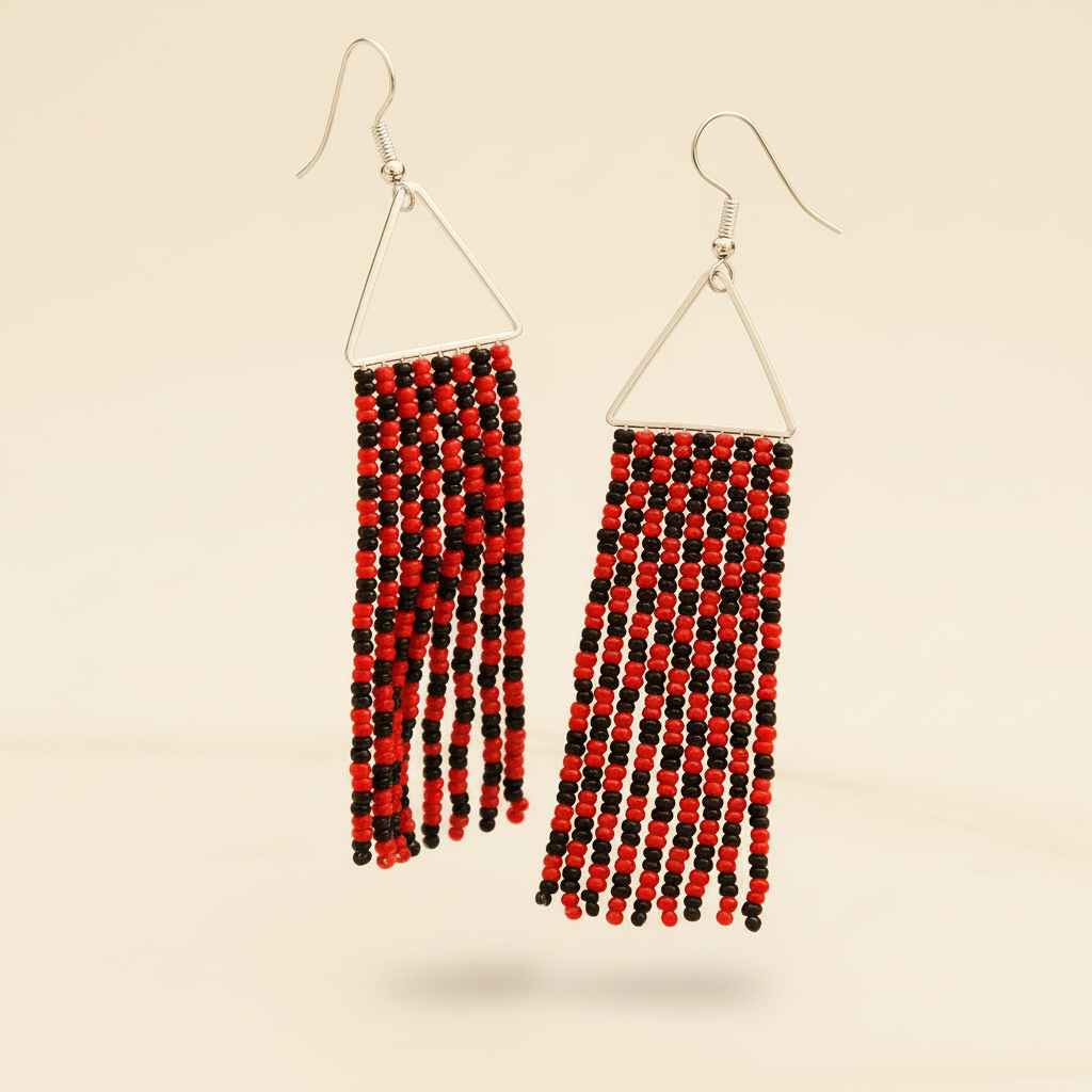 Edit Beaded Fringe Earrings – Black & Red