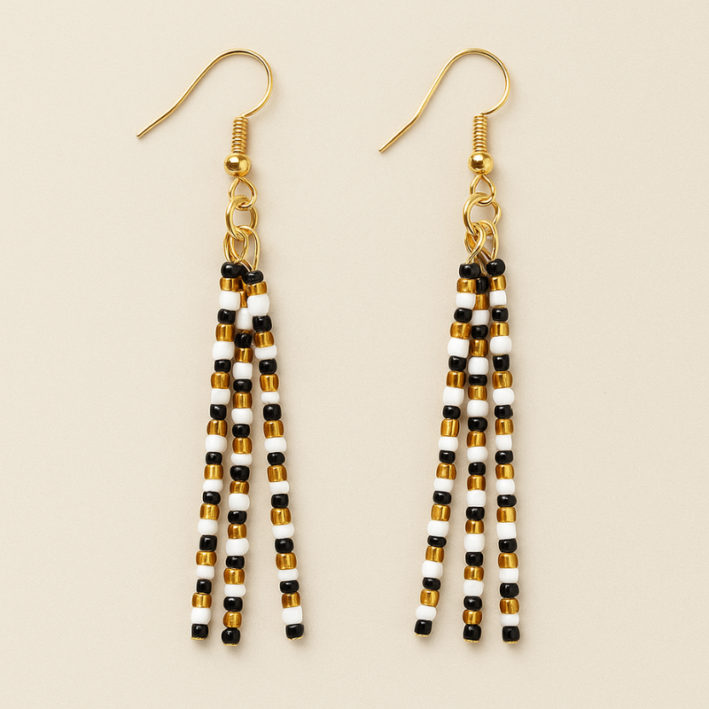 Jael Beaded Pin Earrings – Black, White & Gold