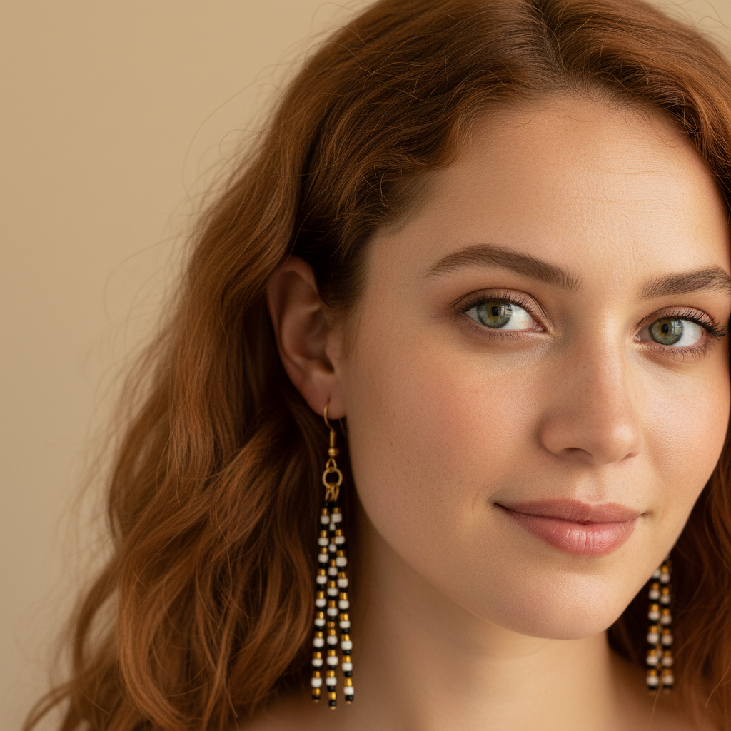 Jael Beaded Pin Earrings – Black, White & Gold