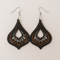 Nida Hand-Painted Wood Dangle Earrings – Black & Orange