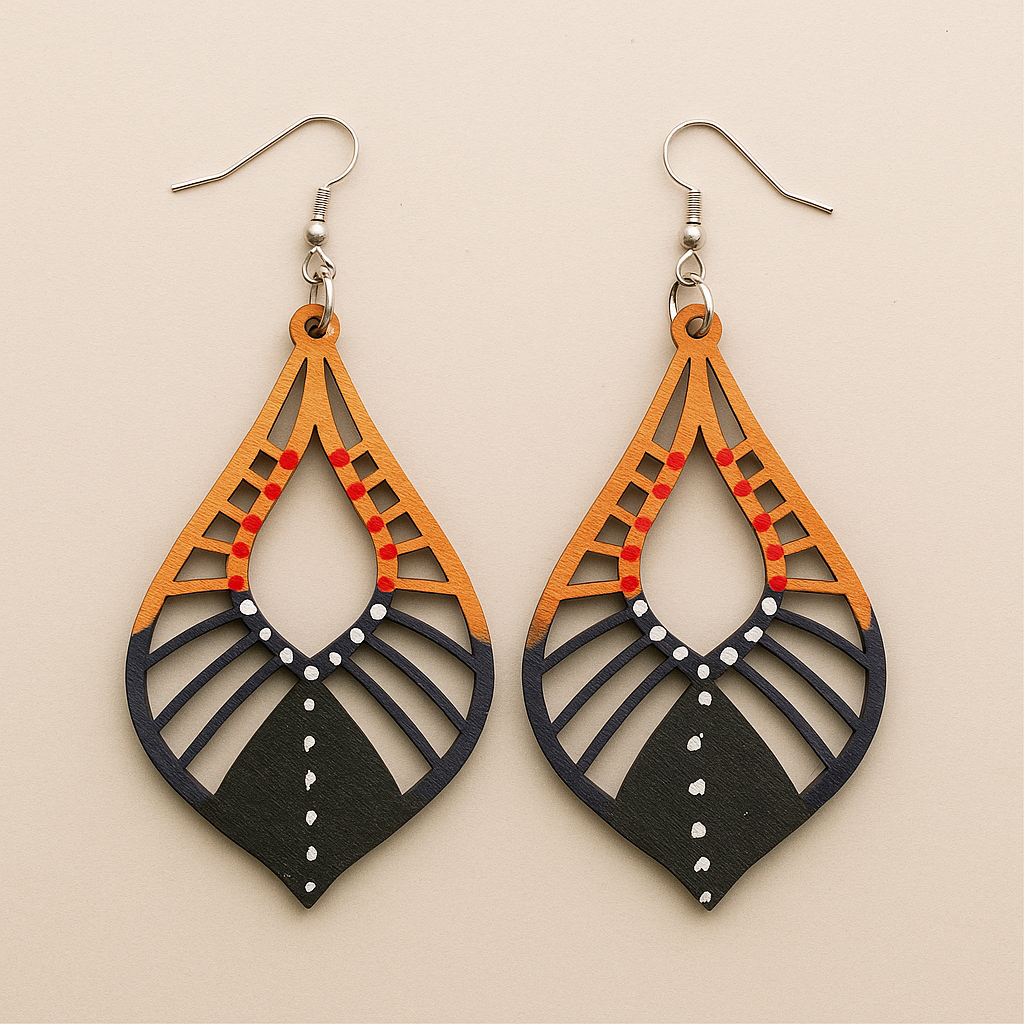 Nida Hand-Painted Wood Dangle Earrings – Multi-Color