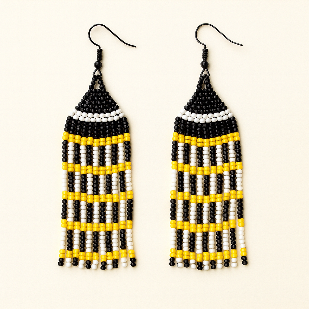 Deborah Beaded Fringe Earrings – Black, Yellow & White