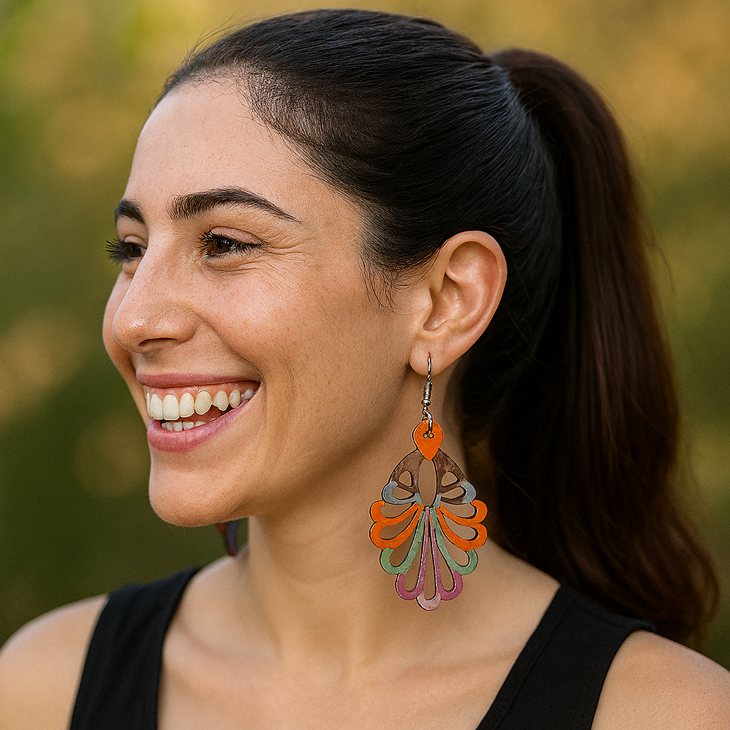 Prism  Hand-Painted Wood Dangle Earrings –  Multi-Color