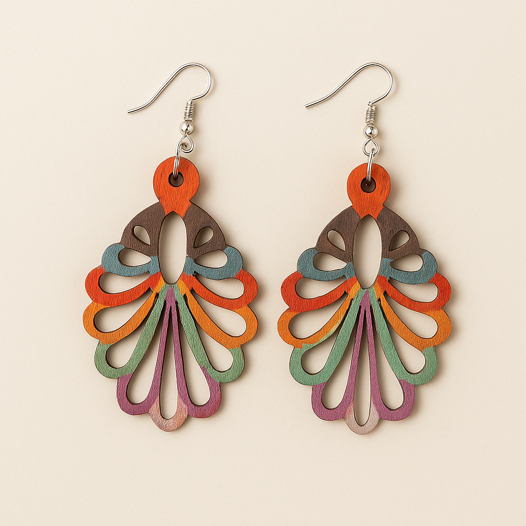 Prism  Hand-Painted Wood Dangle Earrings –  Multi-Color