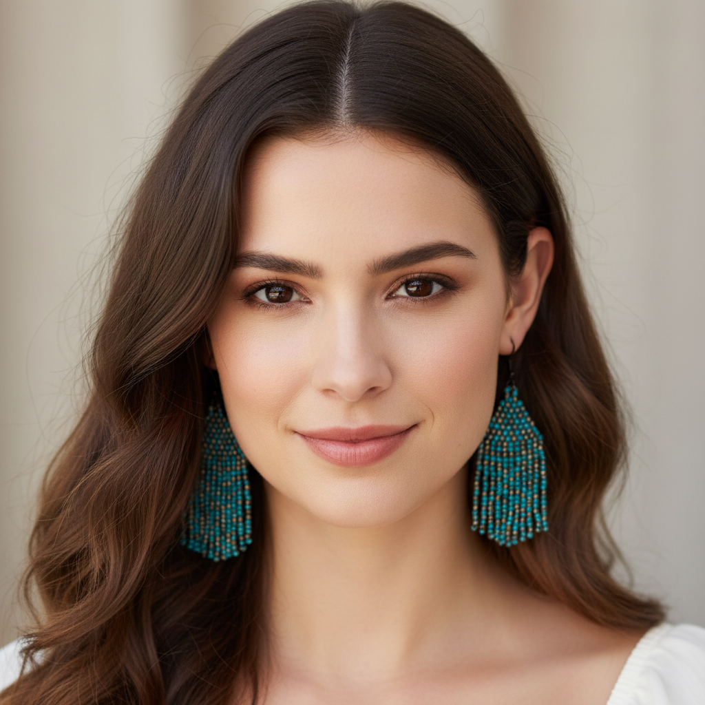 Hannah Beaded Fringe Earrings – Navy & Gold