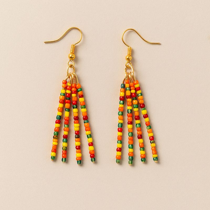Jael Beaded Pin Earrings – Yellow, Red, Green & Orange