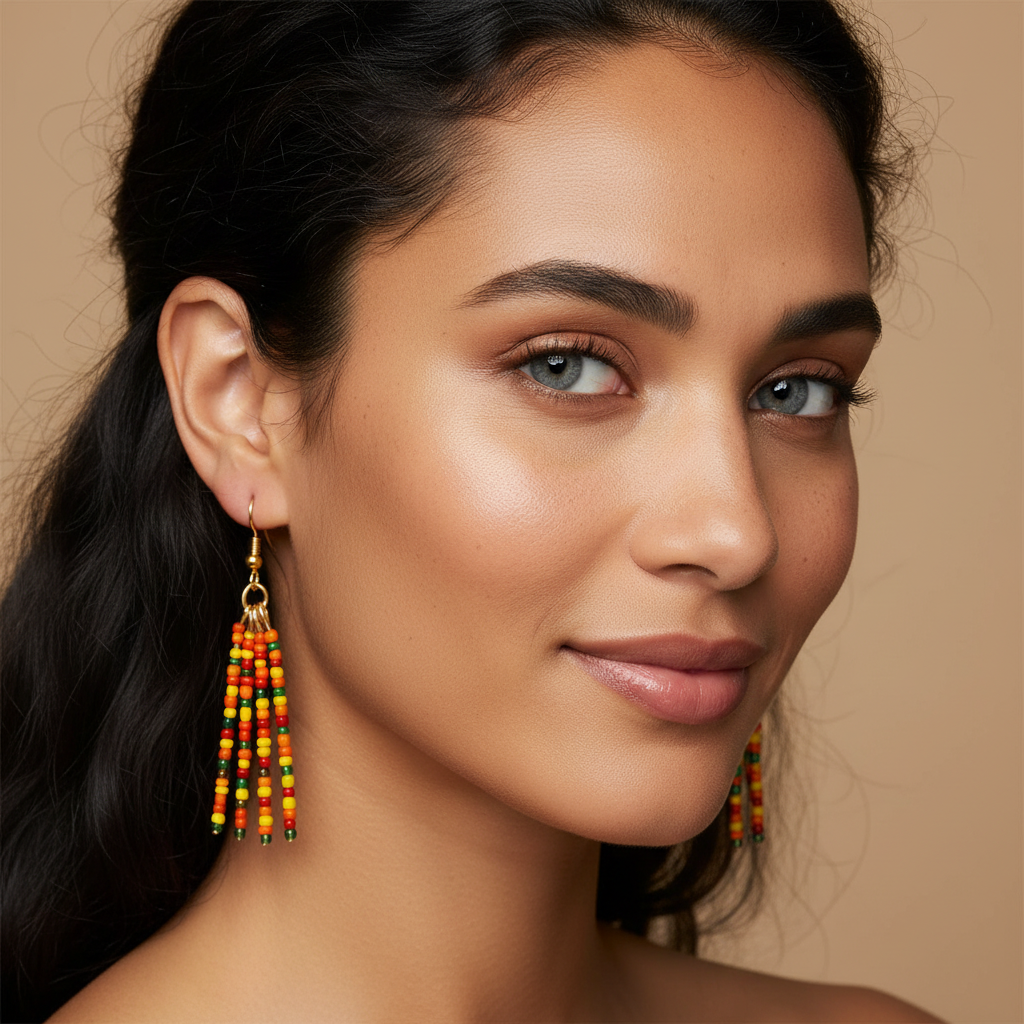 Jael Beaded Pin Earrings – Yellow, Red, Green & Orange