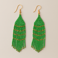 Keen Beaded Fringe Earrings – Green & Gold