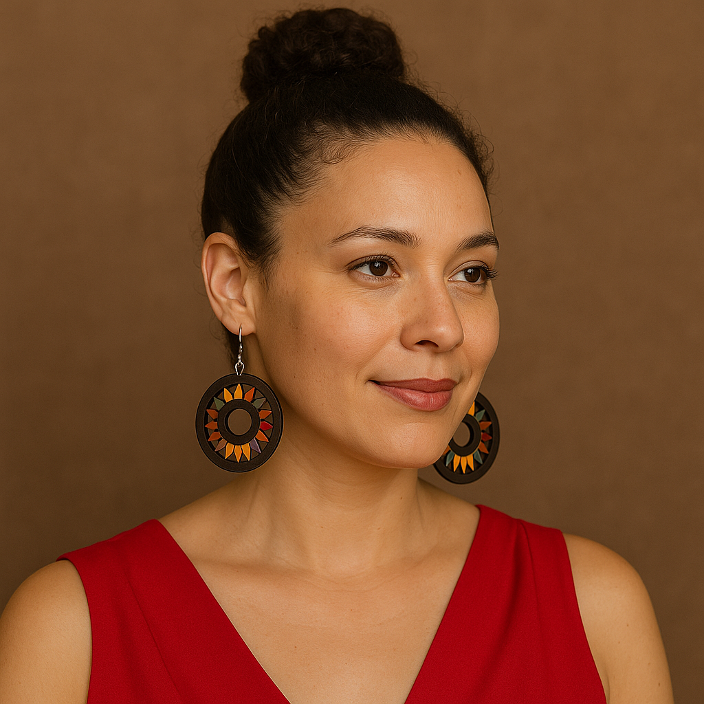 Prism Hand-Painted Wood Dangle Earrings – Black Multi-Color