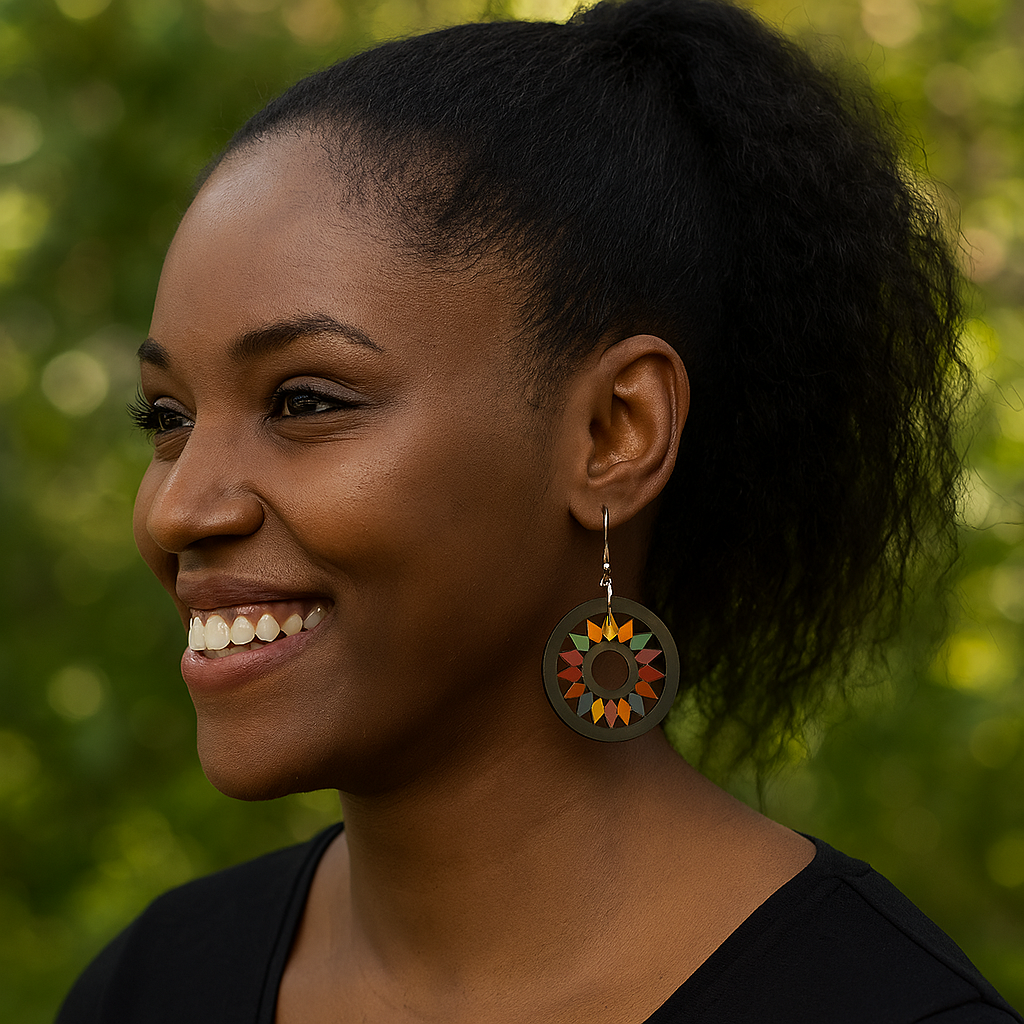Prism Hand-Painted Wood Dangle Earrings – Black Multi-Color
