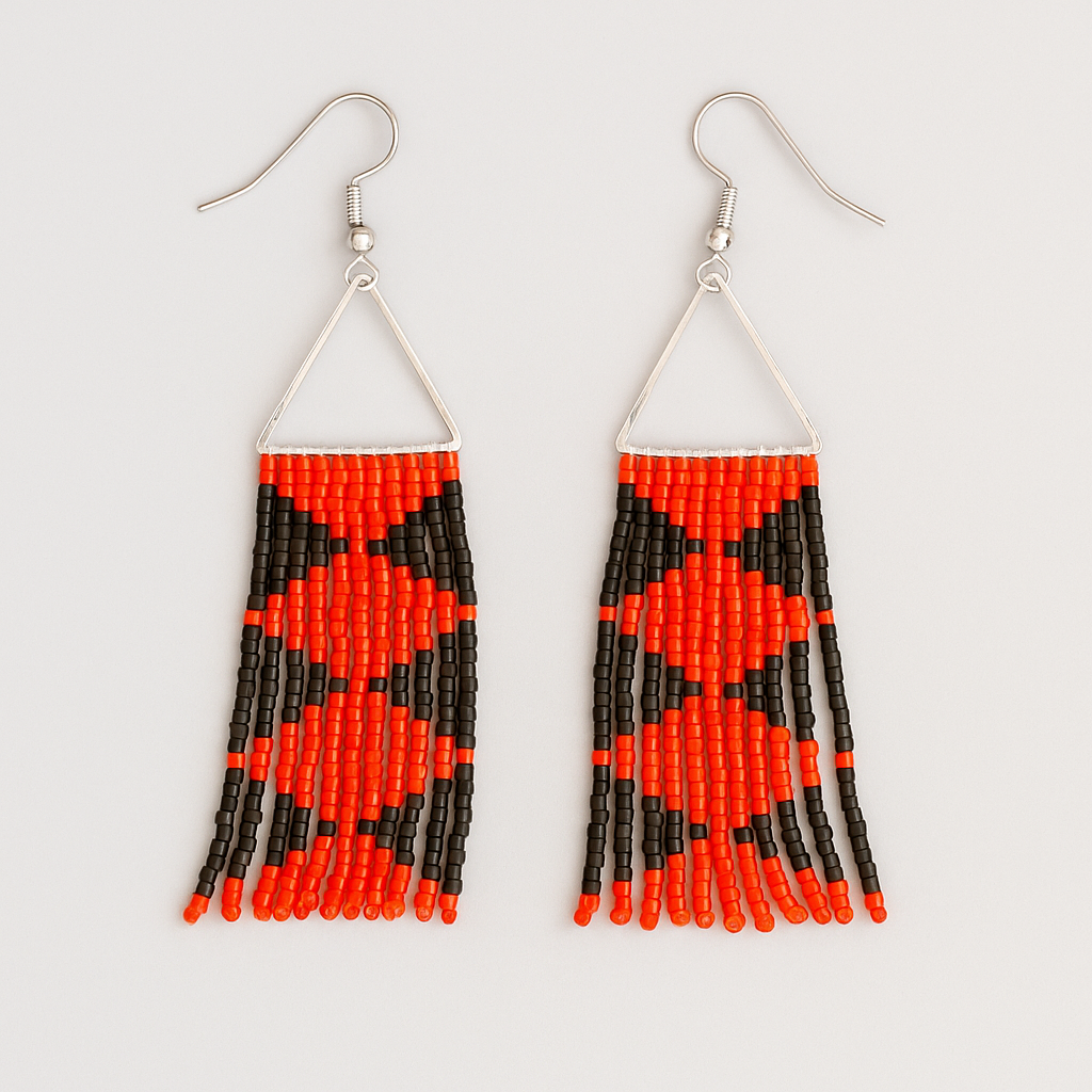 Echo Beaded Fringe Earrings – Red & Black
