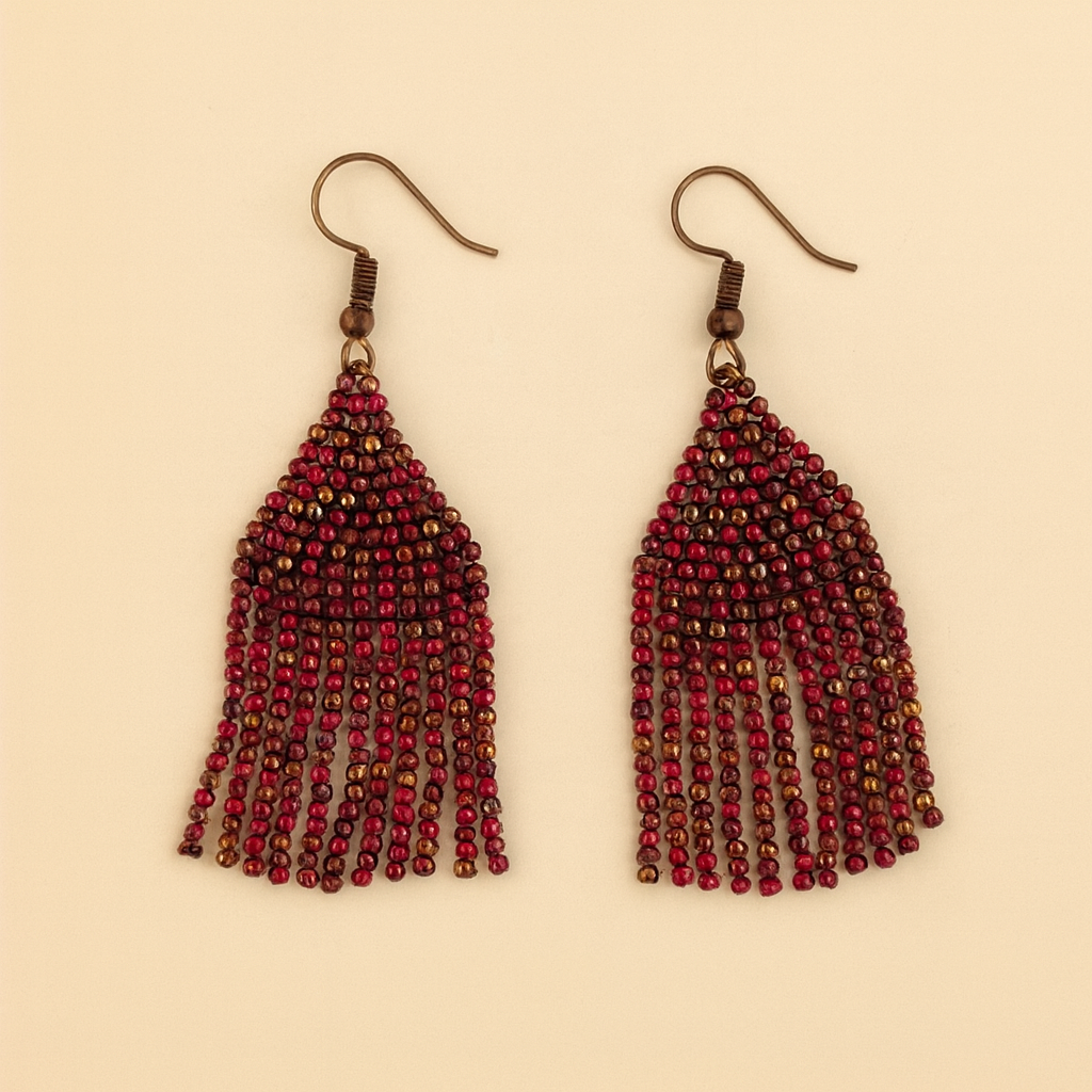 Hannah Beaded Fringe Earrings – Burgundy & Gold