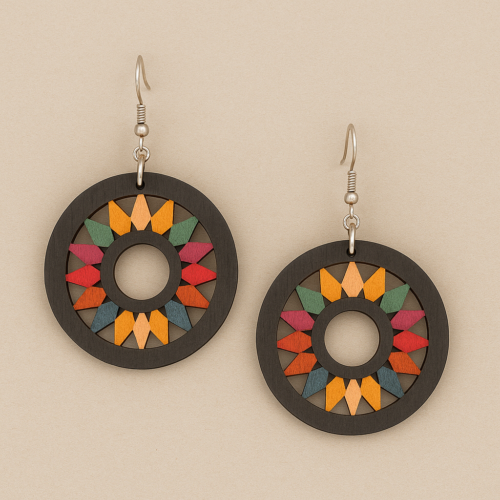Prism Hand-Painted Wood Dangle Earrings – Black Multi-Color