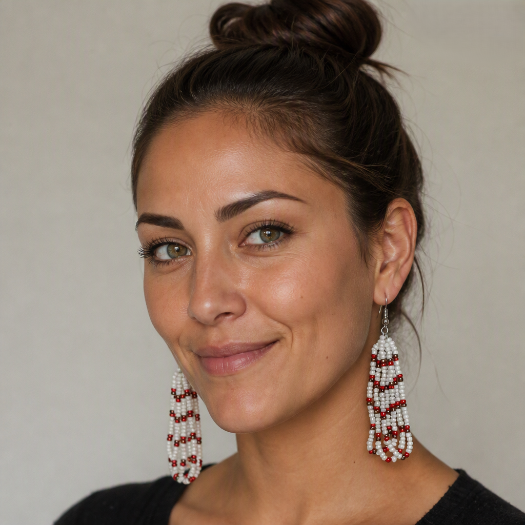 Eti Beaded Dangle Earrings – White, Copper & Red