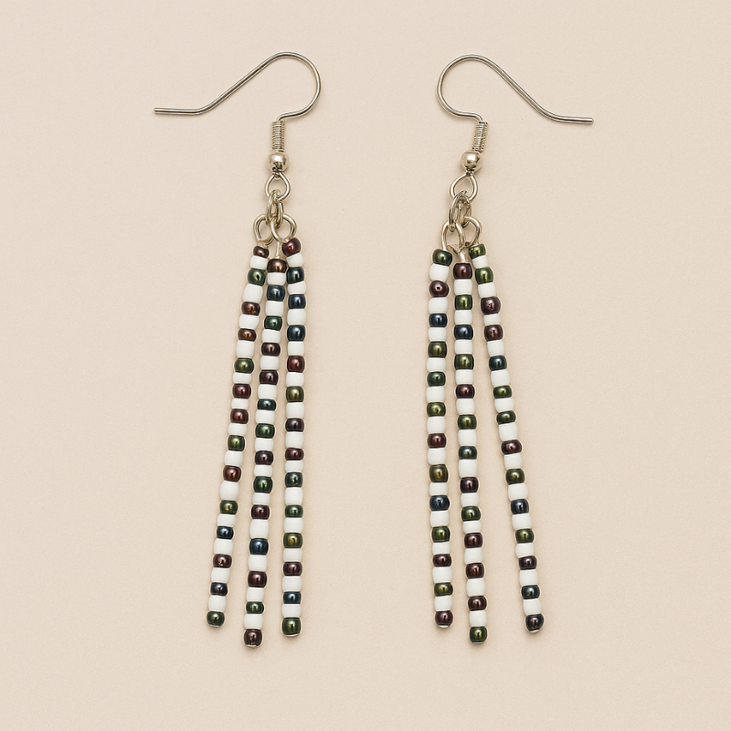 Jael Beaded Pin Earrings – White & Metallic Plum