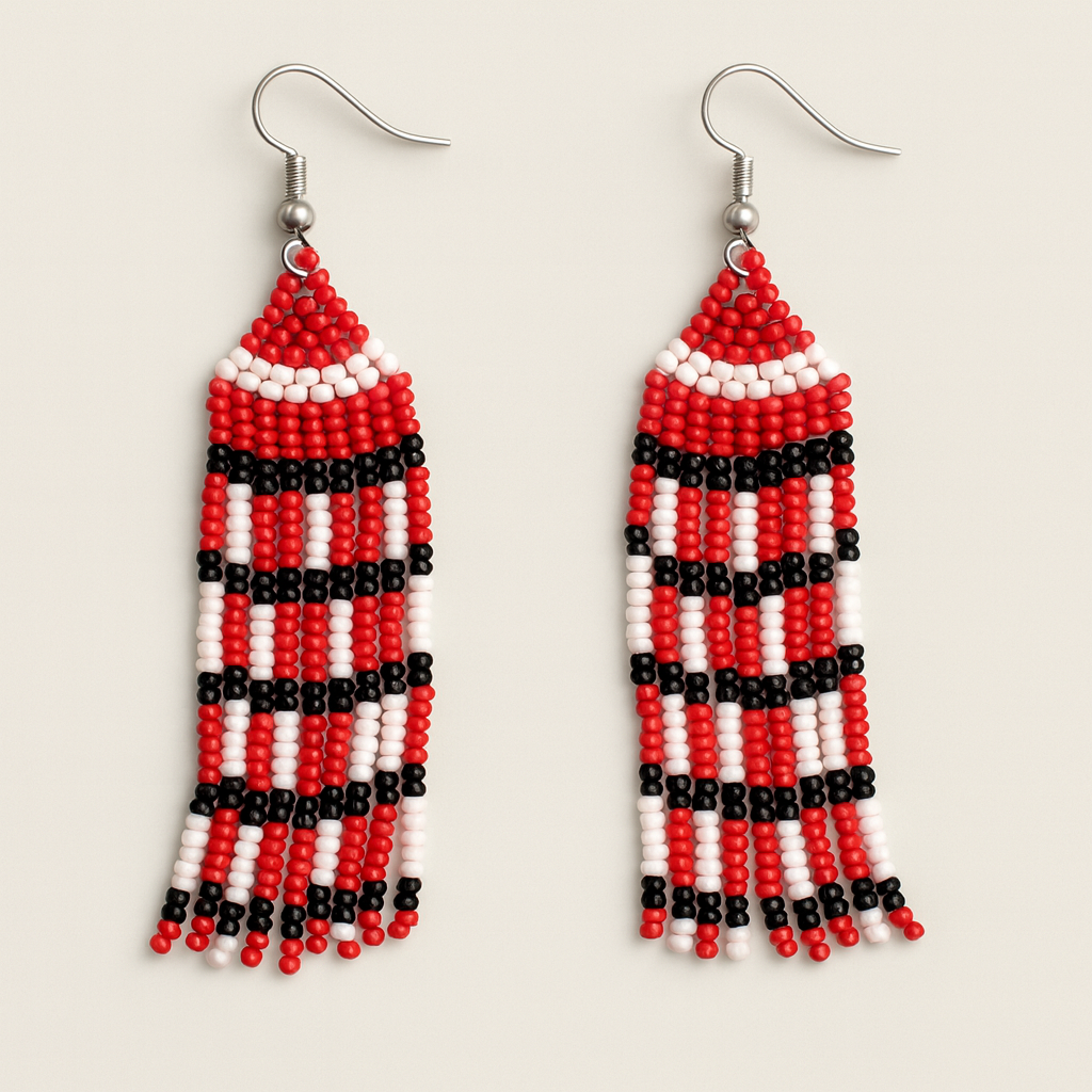 Deborah Beaded Fringe Earrings – Red, White & Black