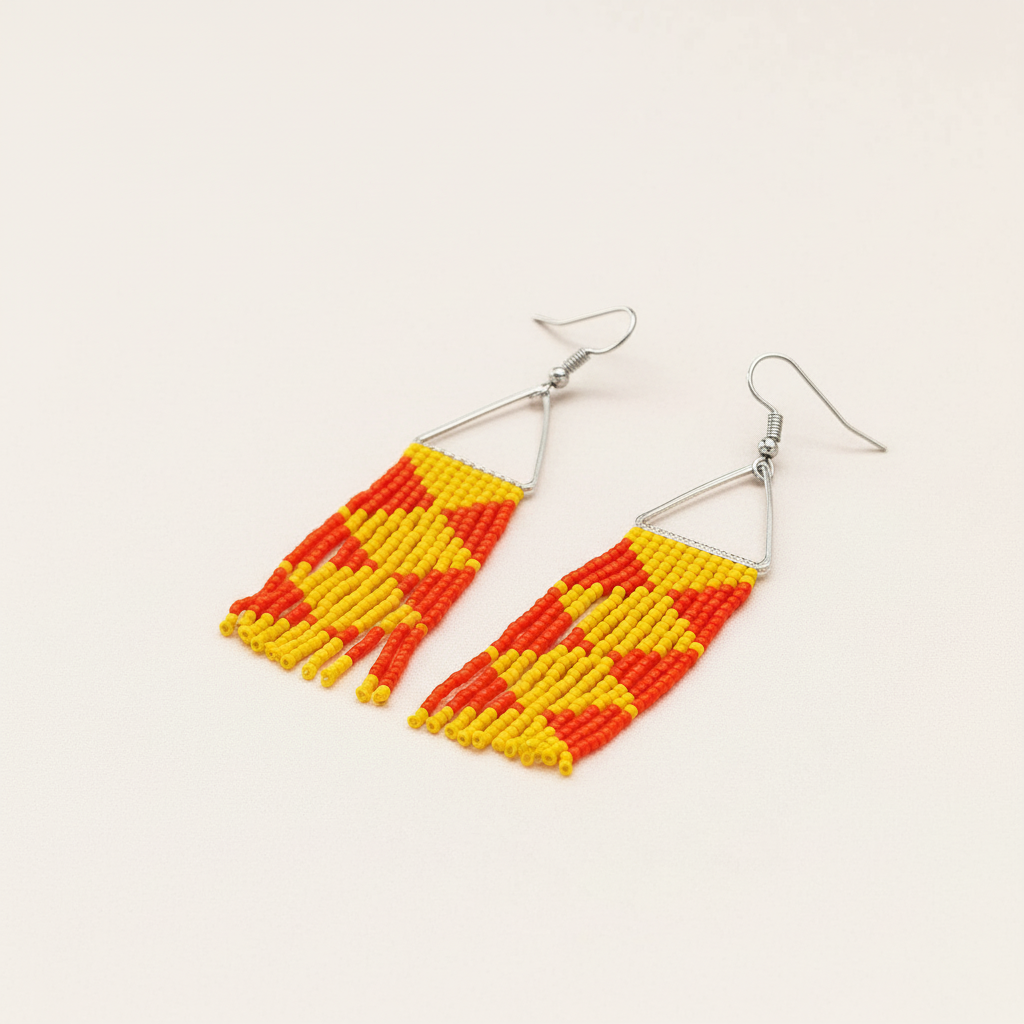 Echo Beaded Fringe Earrings – Yellow & Orange