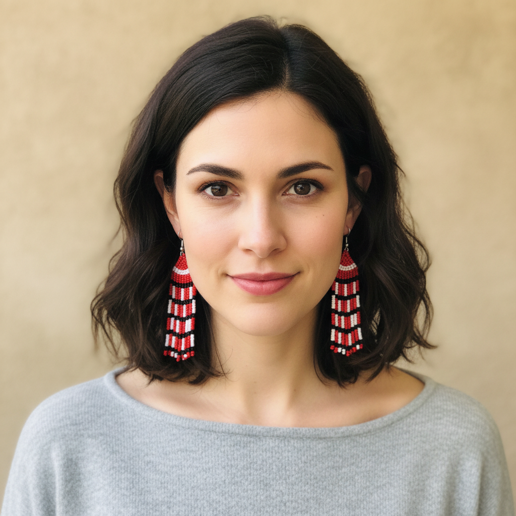 Deborah Beaded Fringe Earrings – Red, White & Black