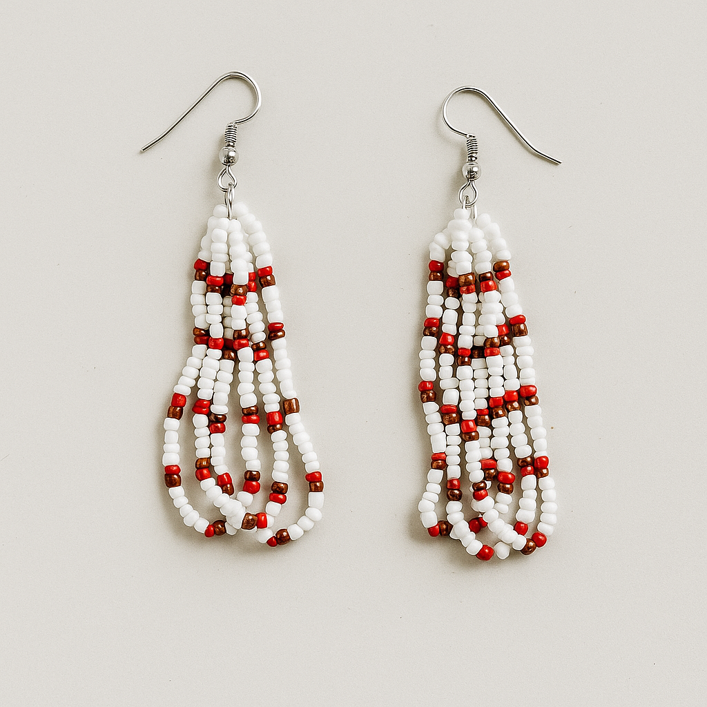 Eti Beaded Dangle Earrings – White, Copper & Red