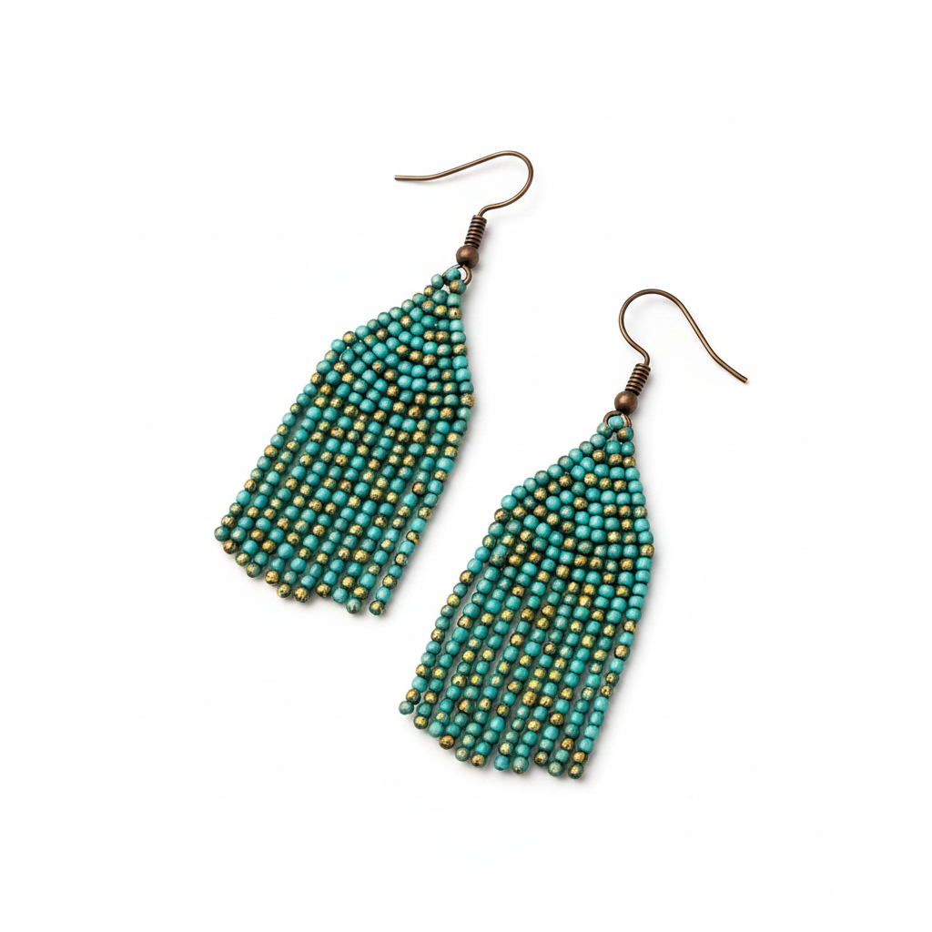 Hannah Beaded Fringe Earrings – Green & Gold