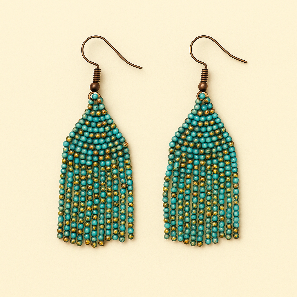 Hannah Beaded Fringe Earrings – Green & Gold