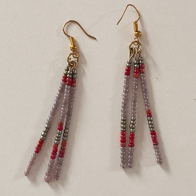 Jael Beaded Dangle Earrings – Dusty Lavender, Bronze & Berry