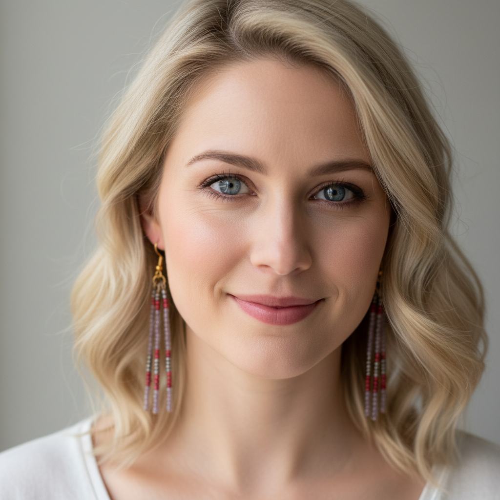 Jael Beaded Dangle Earrings – Dusty Lavender, Bronze & Berry