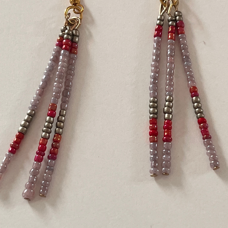 Jael Beaded Dangle Earrings – Dusty Lavender, Bronze & Berry