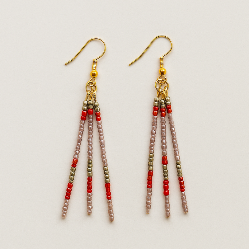 Jael Beaded Dangle Earrings – Dusty Lavender, Bronze & Berry