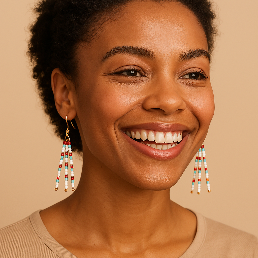 Jael Beaded Pin Earrings – Red, Light Blue & White