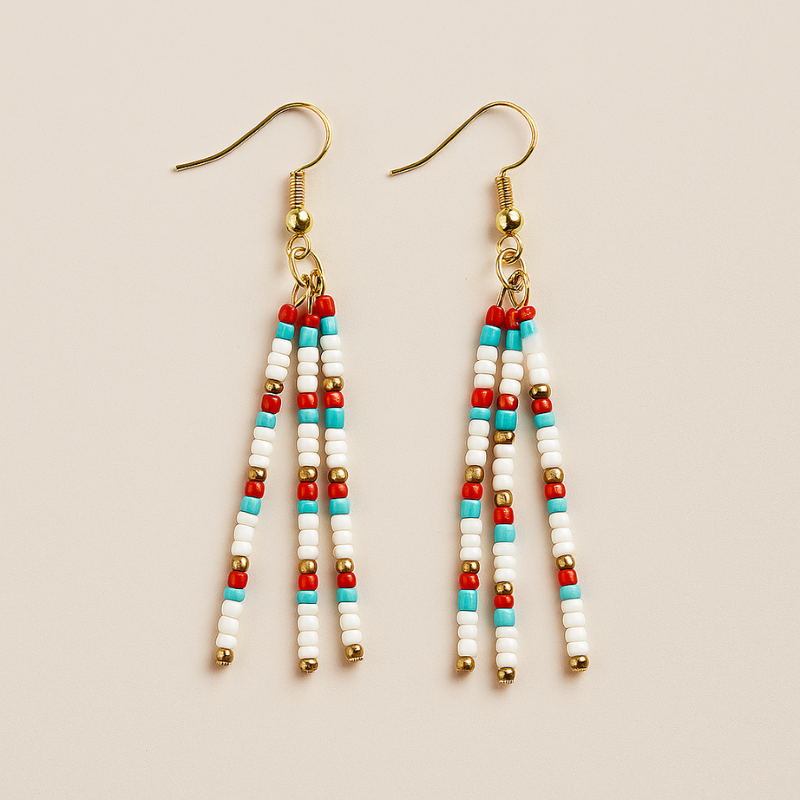 Jael Beaded Pin Earrings – Red, Light Blue & White