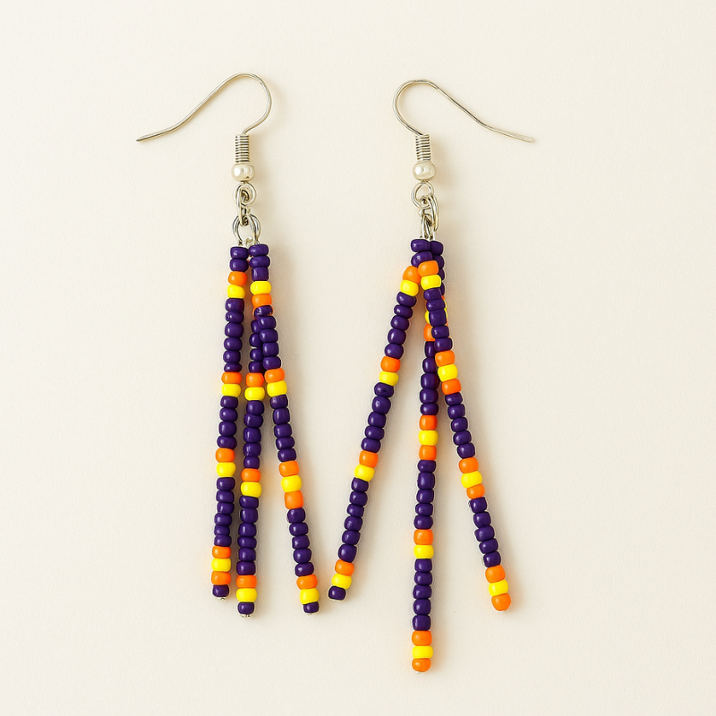 Jael Beaded Pin Earrings – Navy Blue, Yellow & Orange