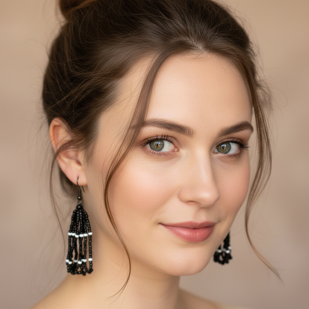 Eti Beaded Dangle Earrings – Black & White