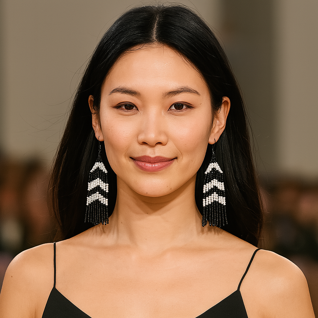 Ascend Beaded Fringe Earrings – Black & White