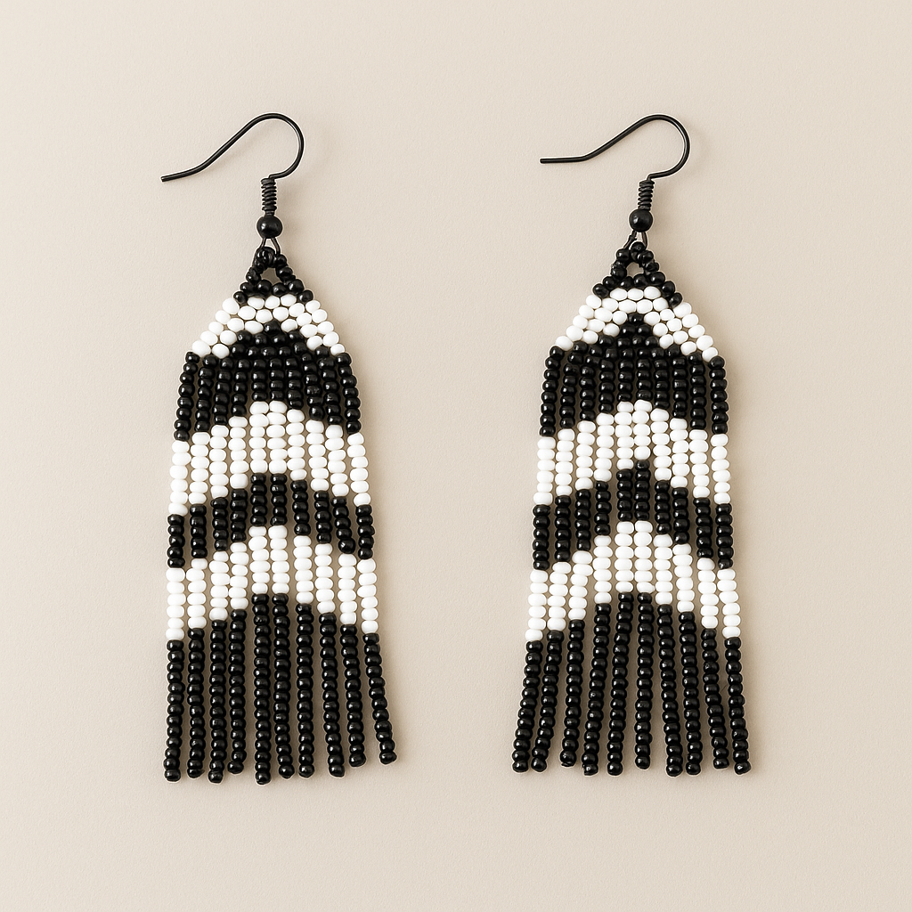 Ascend Beaded Fringe Earrings – Black & White