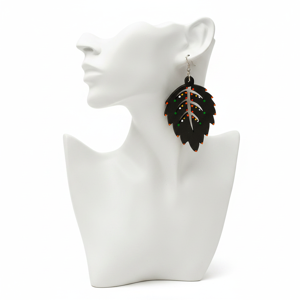 Zuri Hand-Painted Wood Earrings – Black Green Multi-Color