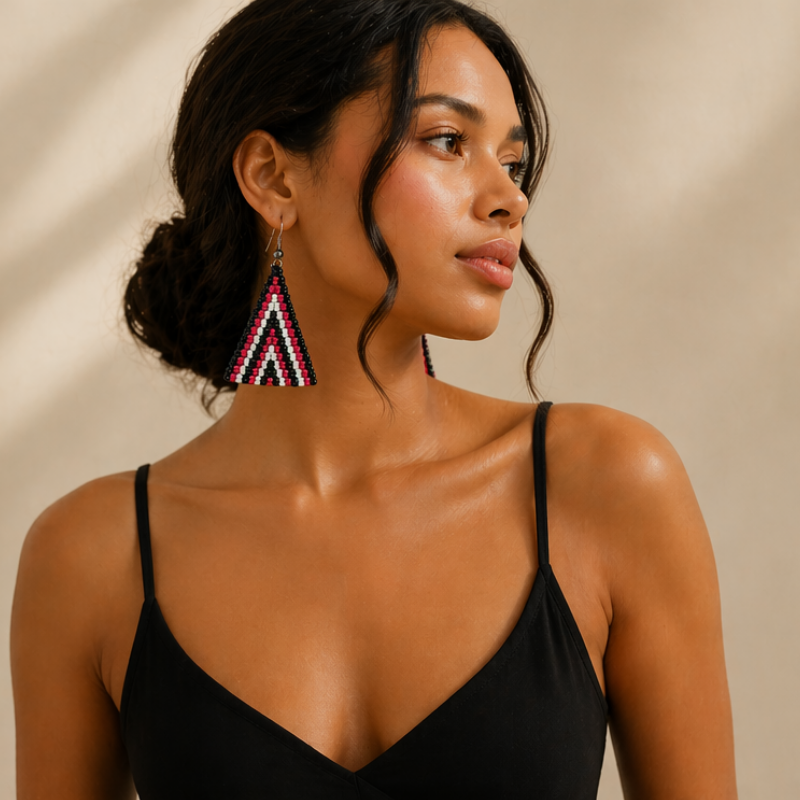Blitz Drop Earrings – Black, Red & Cream Ascend Pattern