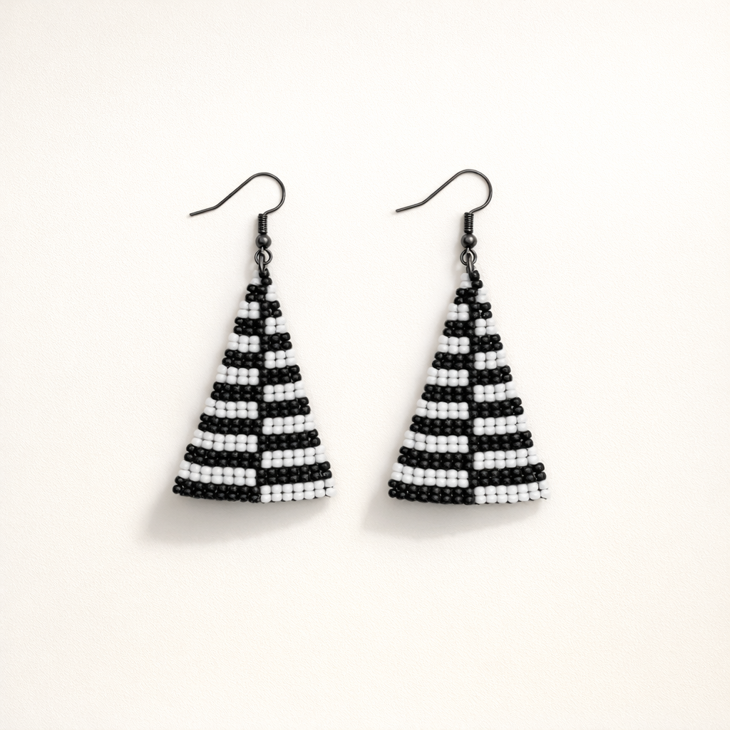 Blitz Drop Earrings – Black & White Tree Pattern