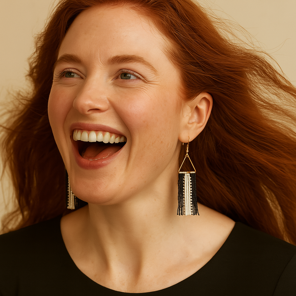 Cascade Beaded Fringe Earrings – Black & White