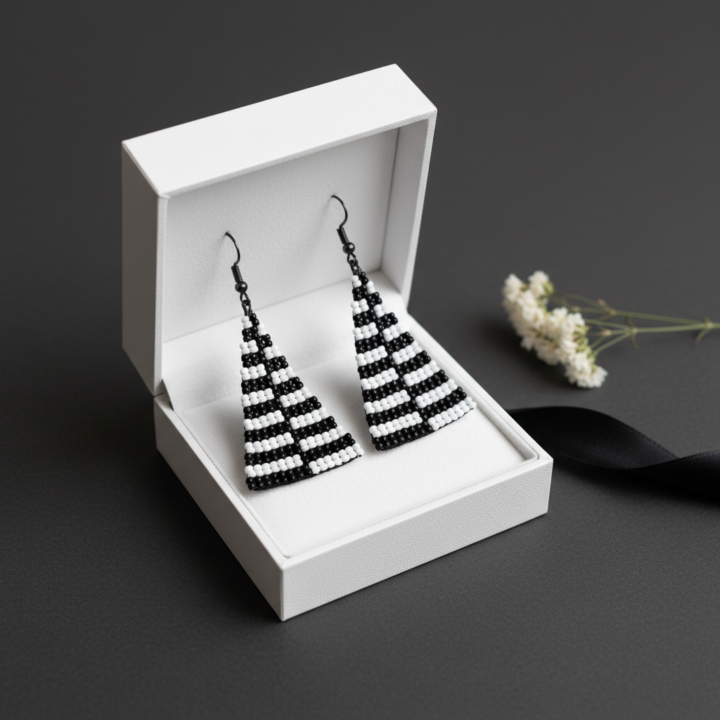 Blitz Drop Earrings – Black & White Tree Pattern