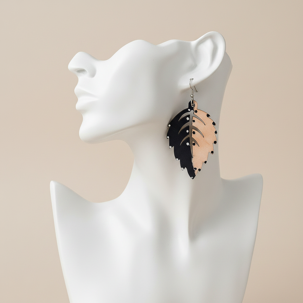 Zuri Hand Painted Wood Earrings - Navy Blue & White